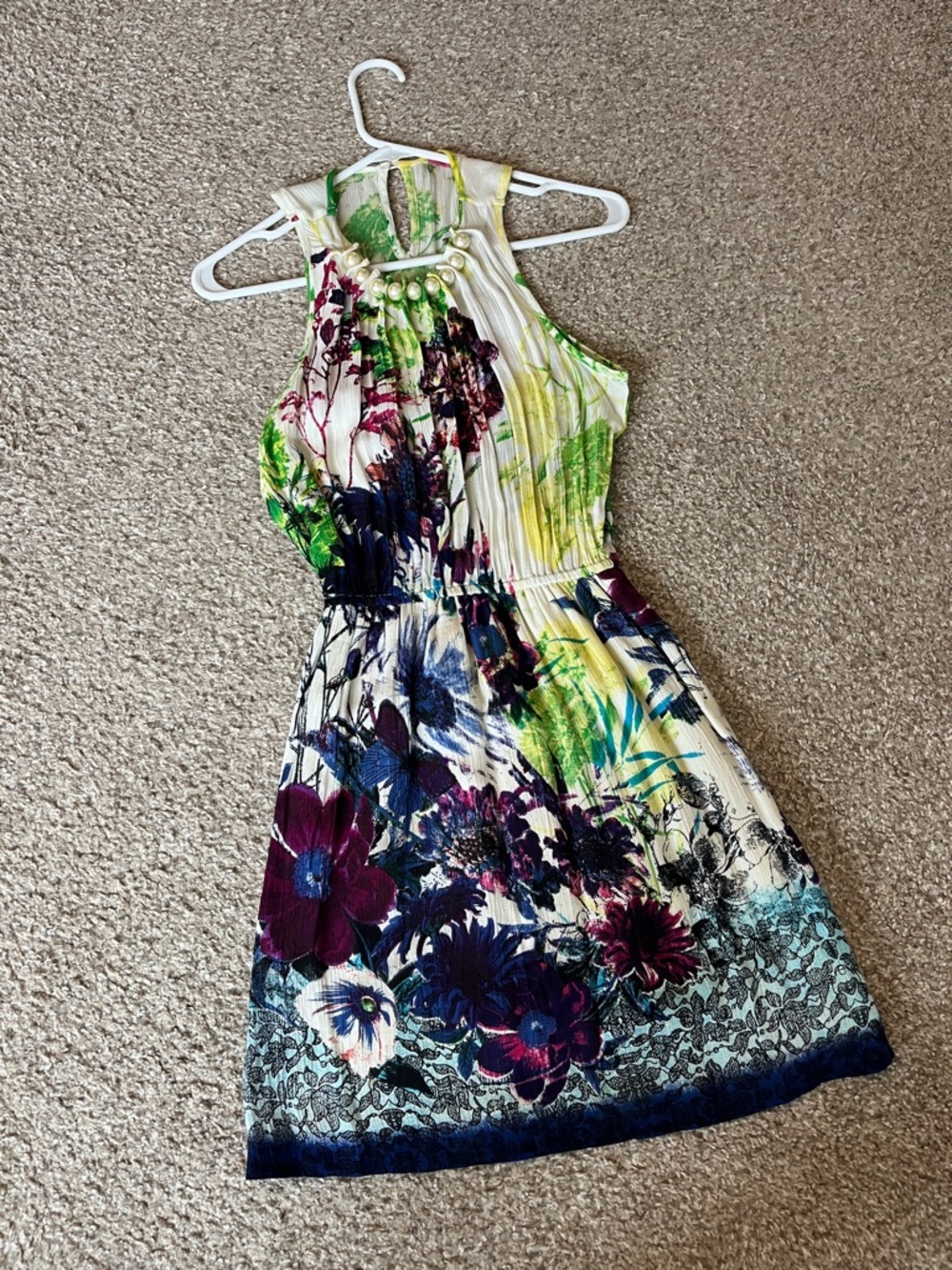 Alia Cream Floral Halter Mini Dress with Multicolor Print